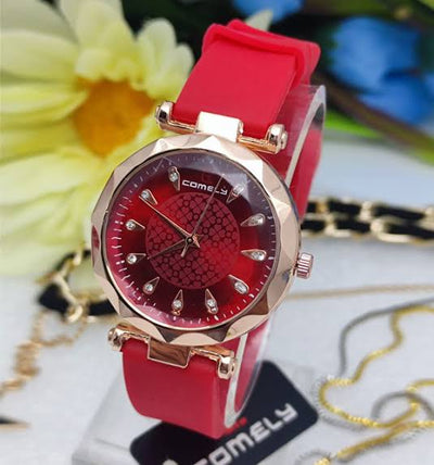 COMELY Elegant Rose Gold Red Dial Watch for Women
