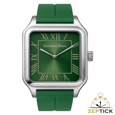 Universe Point Square Green Dial Watch – Premium Stainless Steel with Green Silicone Strap