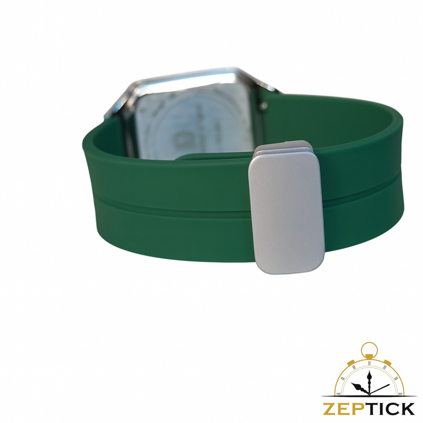 Universe Point Square Green Dial Watch – Premium Stainless Steel with Green Silicone Strap