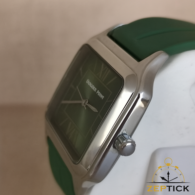 Universe Point Square Green Dial Watch – Premium Stainless Steel with Green Silicone Strap