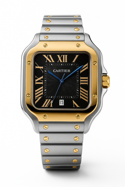 Cartier Santos Two-Tone Men's Luxury Watch – Black Dial with Roman Numerals