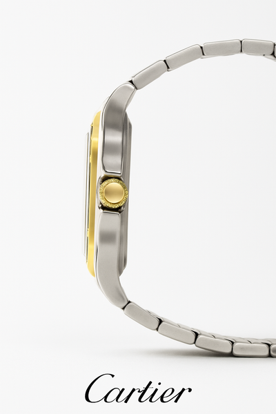 Cartier Santos Two-Tone Men's Luxury Watch – Black Dial with Roman Numerals