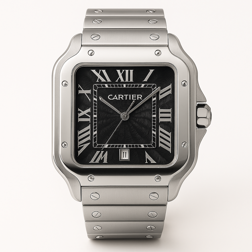 Cartier Santos Two-Tone Men's Luxury Watch – Black Dial with Roman Numerals
