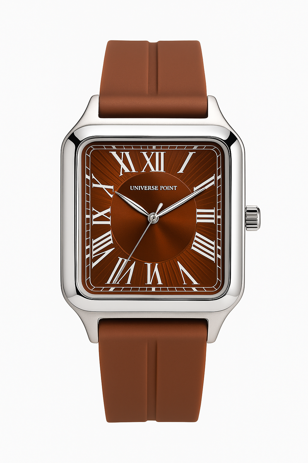 Universe Point Men’s Watch – Brown Roman Dial with Square Silver Case & Brown Strap