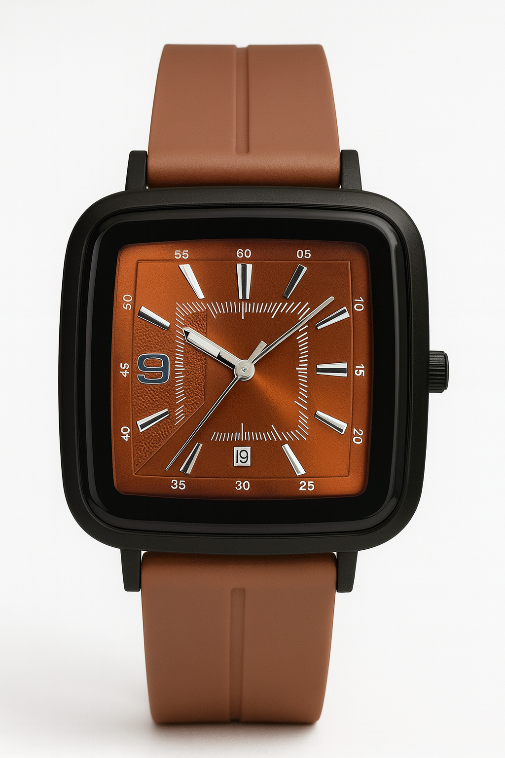 Universe Point Men’s Watch – Square Brown Dial, Black Case, Brown Strap & Magnet Lock