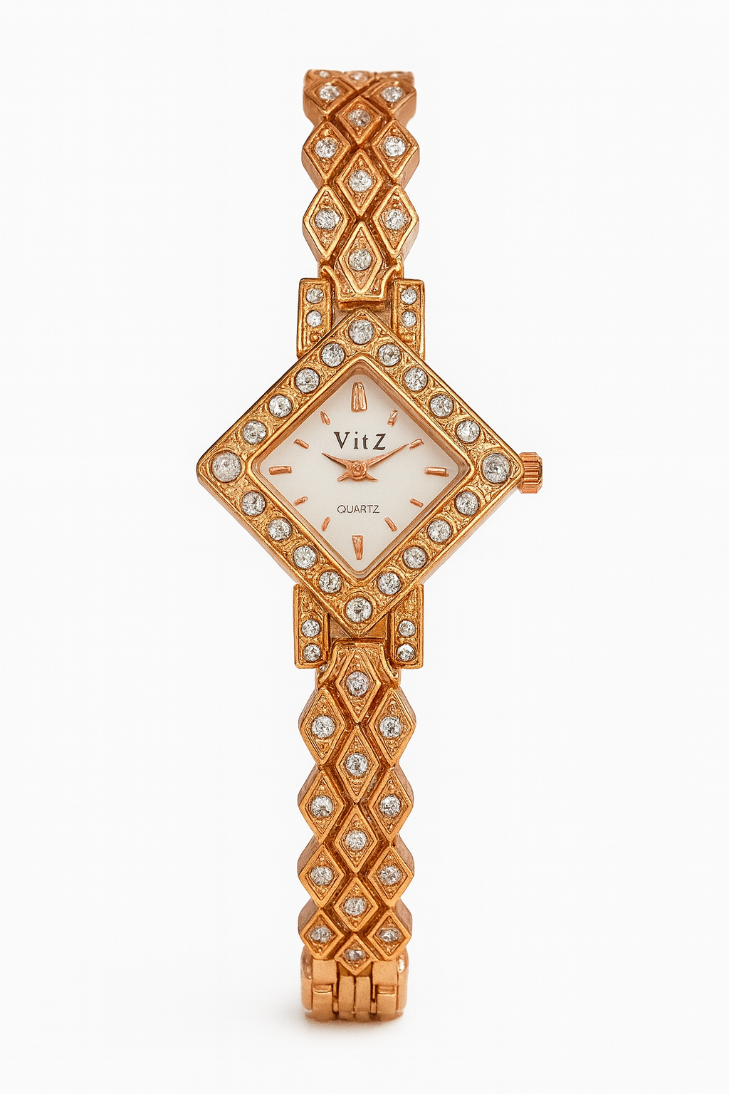 VITZ Rose Gold Square Diamond Ladies Watch