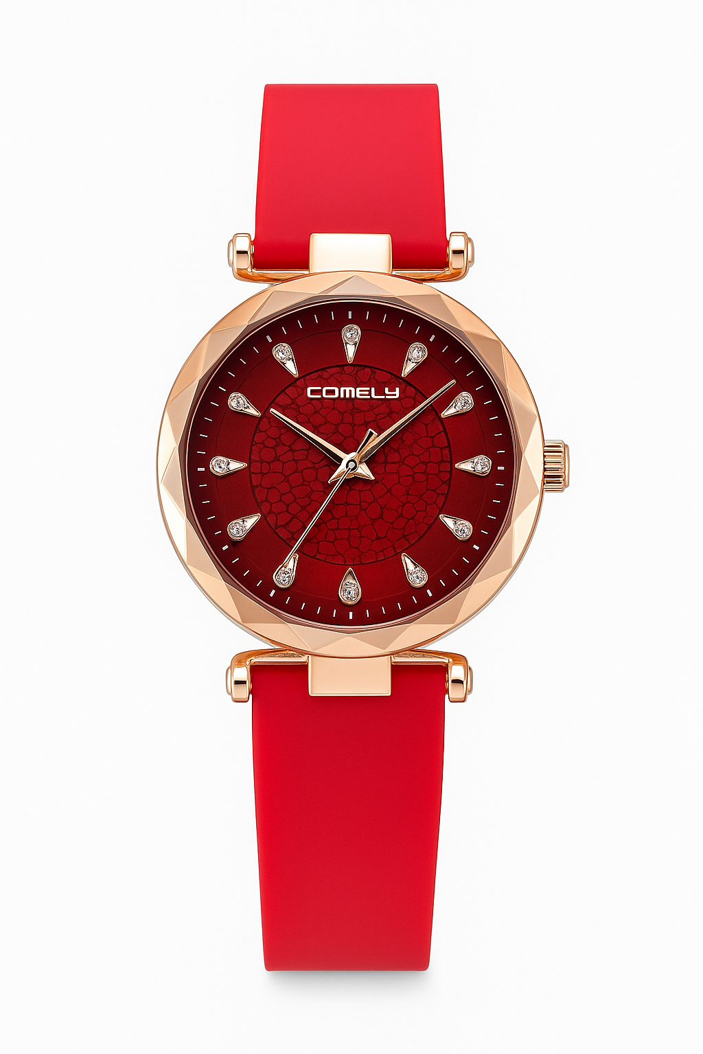COMELY Elegant Rose Gold Red Dial Watch for Women