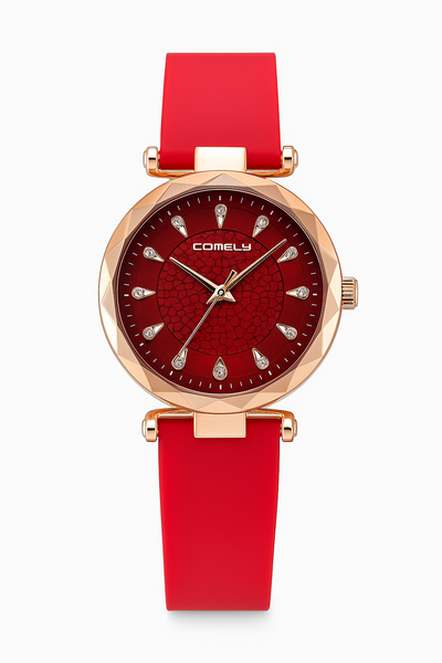 COMELY Elegant Rose Gold Red Dial Watch for Women