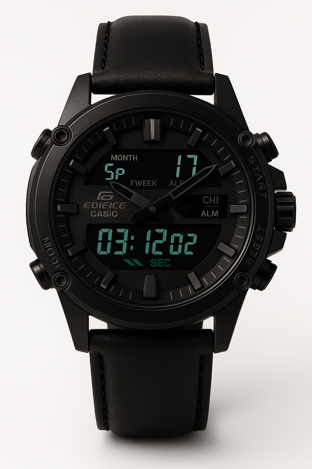 Casio Edifice Dual Time Black Leather Strap Watch – Water Resistant