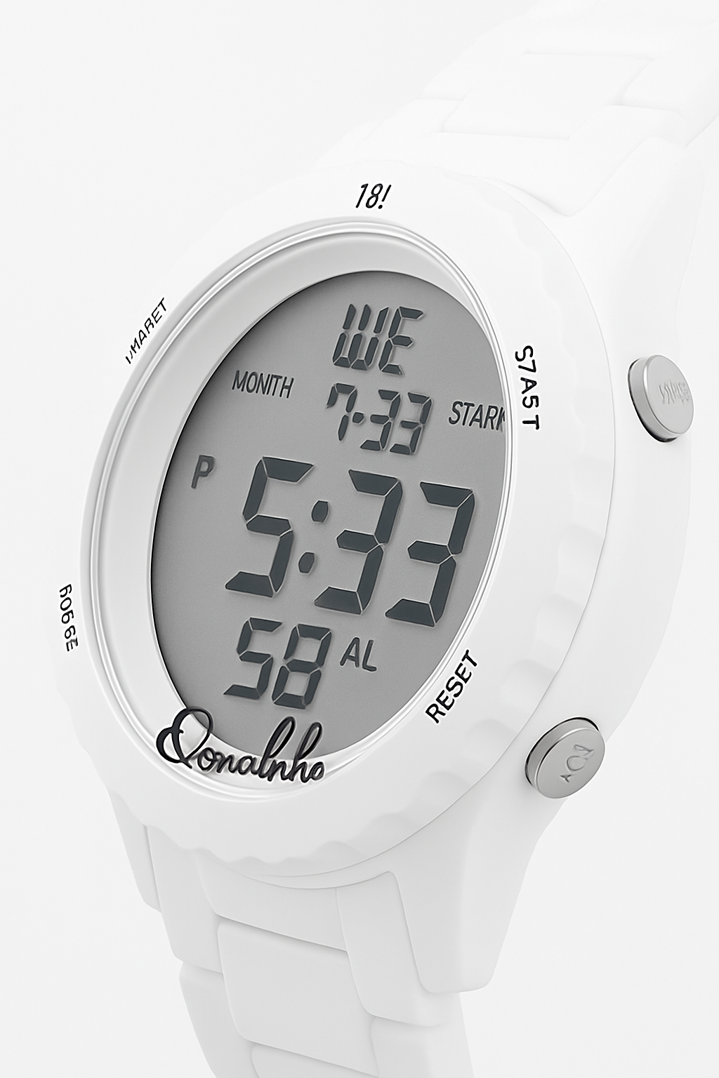 Ronaldhino 18K White Digital Sport Watch – Waterproof | Alarm | Date Display