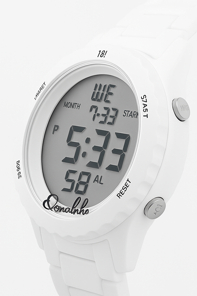 Ronaldhino 18K White Digital Sport Watch – Waterproof | Alarm | Date Display