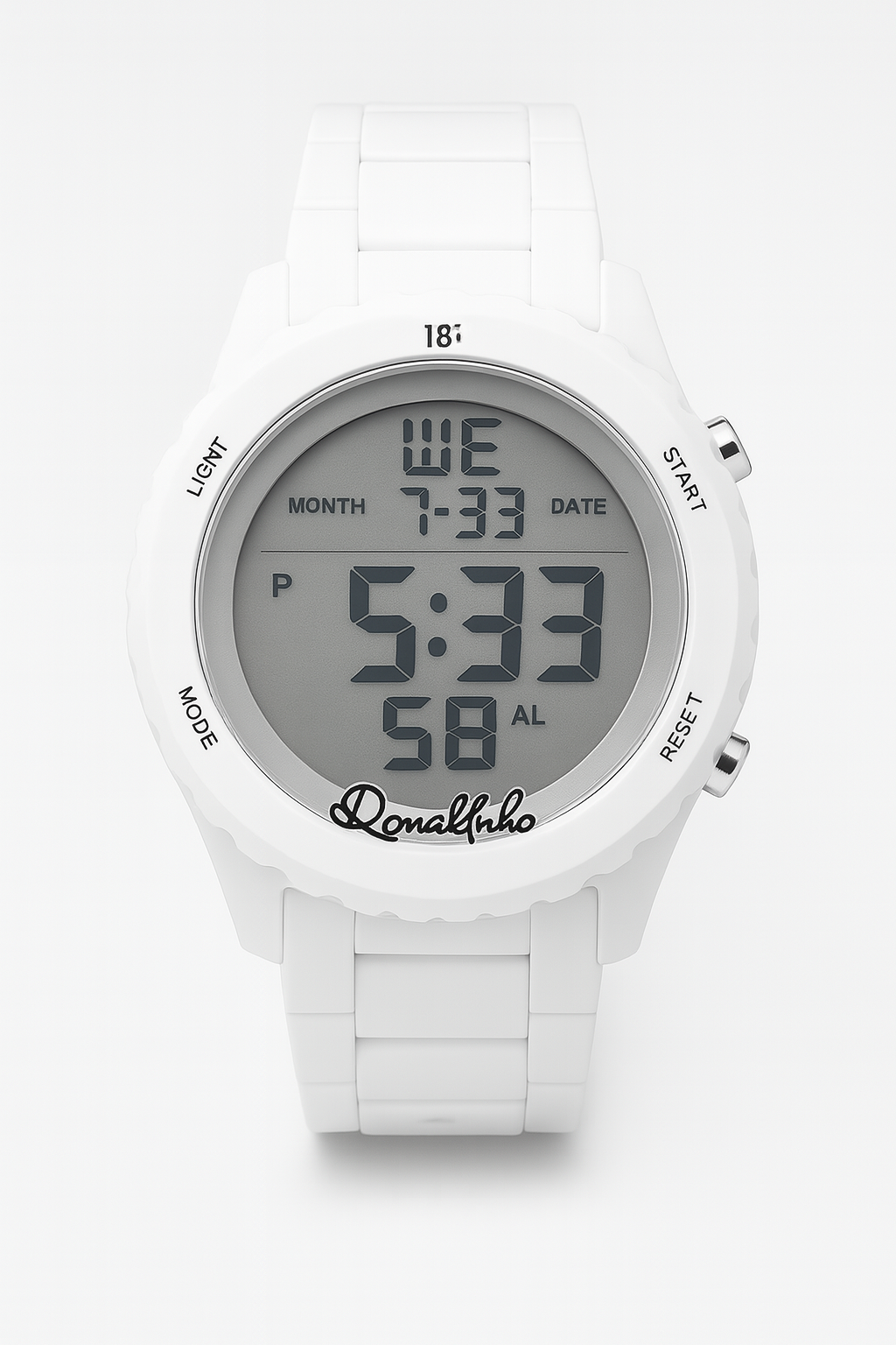 Ronaldhino 18K White Digital Sport Watch – Waterproof | Alarm | Date Display