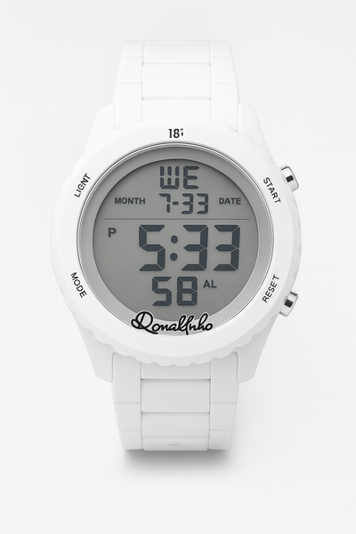 Ronaldhino 18K White Digital Sport Watch – Waterproof | Alarm | Date Display