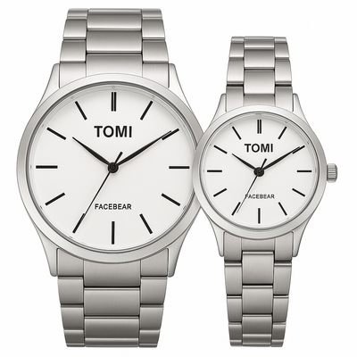 TOMI Couple Watch Set – Black Dial | Two-Tone Stainless Steel (Gold & Silver)