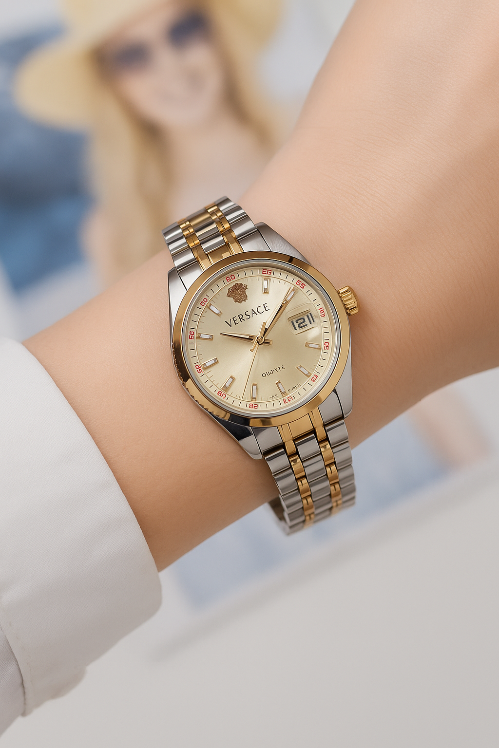 Versace Two-Tone Gold & Silver Wristwatch – Luxury Date Display