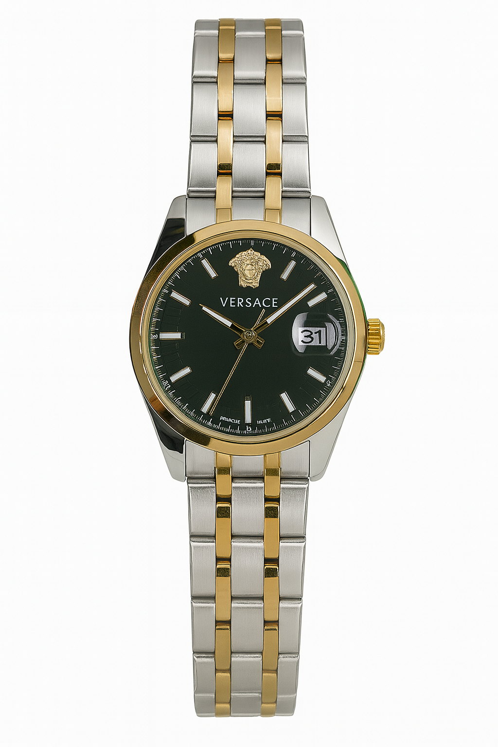 Versace Two-Tone Stainless Steel Wristwatch – Black Dial Luxury Edition