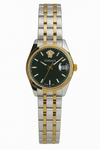 Versace Two-Tone Stainless Steel Wristwatch – Black Dial Luxury Edition