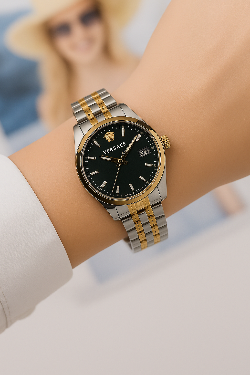 Versace Two-Tone Stainless Steel Wristwatch – Black Dial Luxury Edition