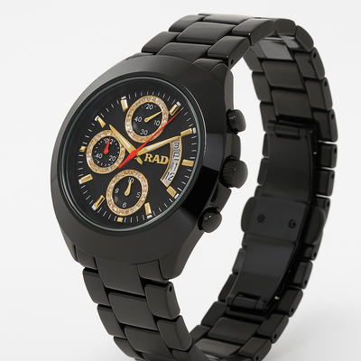 Rado-Inspired Ceramic Black Analog Watch – Sleek Design with Quartz Movement