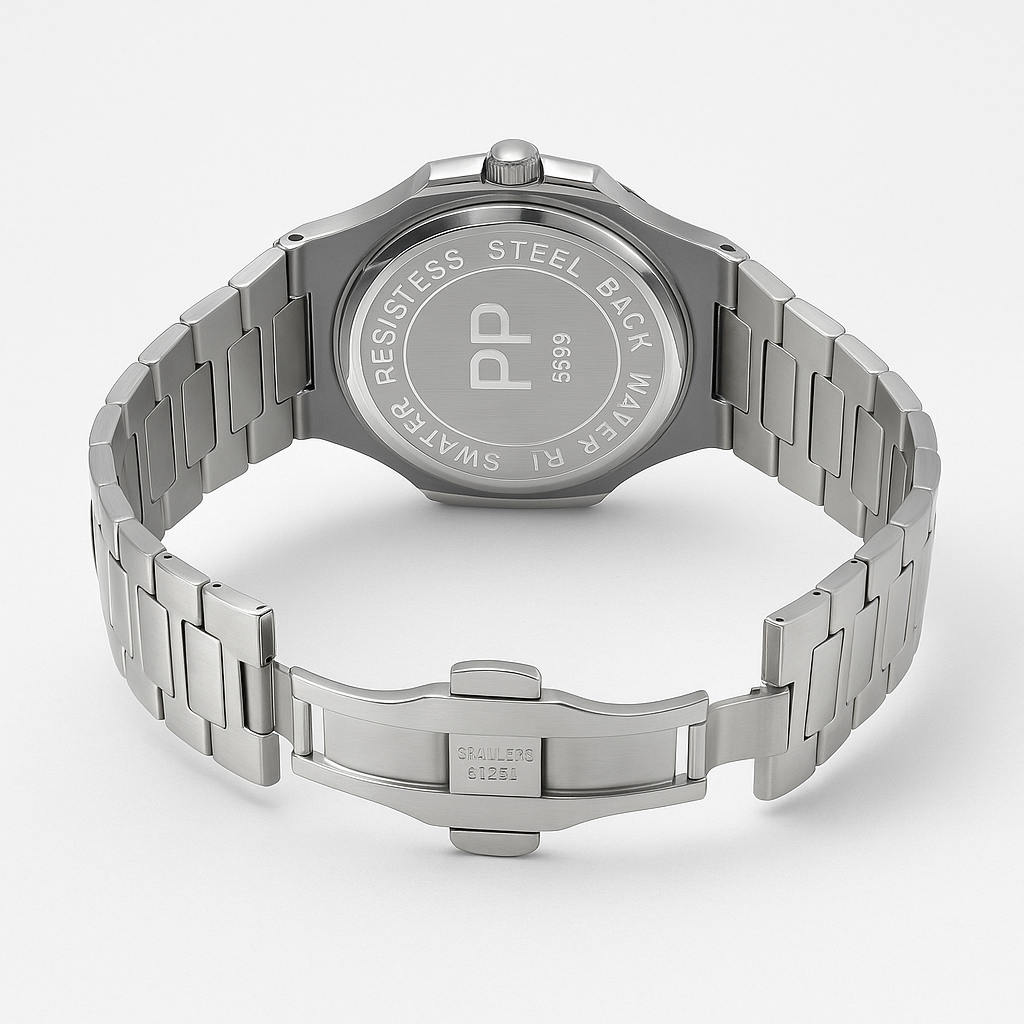 Rick Skeleton Quartz Watch – Brushed Silver Case with Steel Mesh Strap