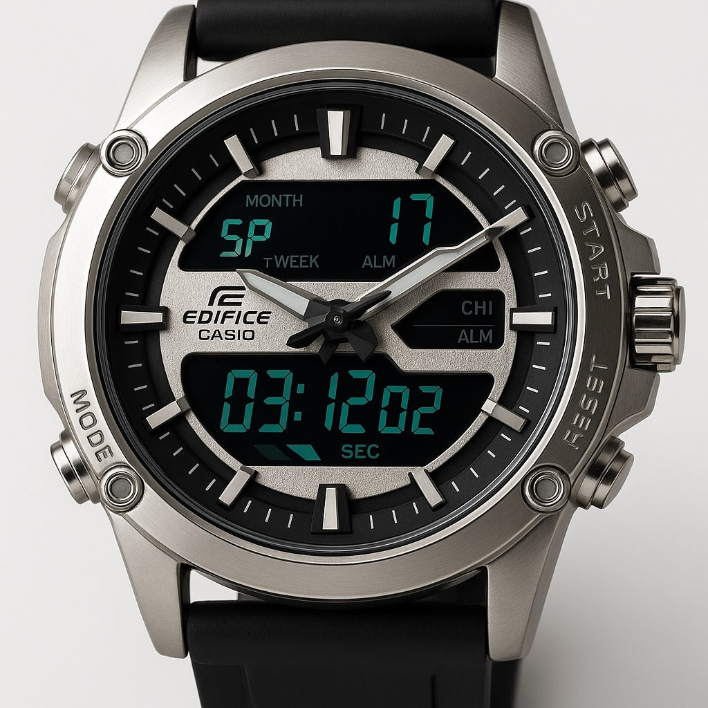 Casio Edifice Dual Time Black Leather Strap Watch – Water Resistant