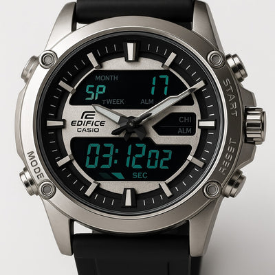 Casio Edifice Dual Time Black Leather Strap Watch – Water Resistant