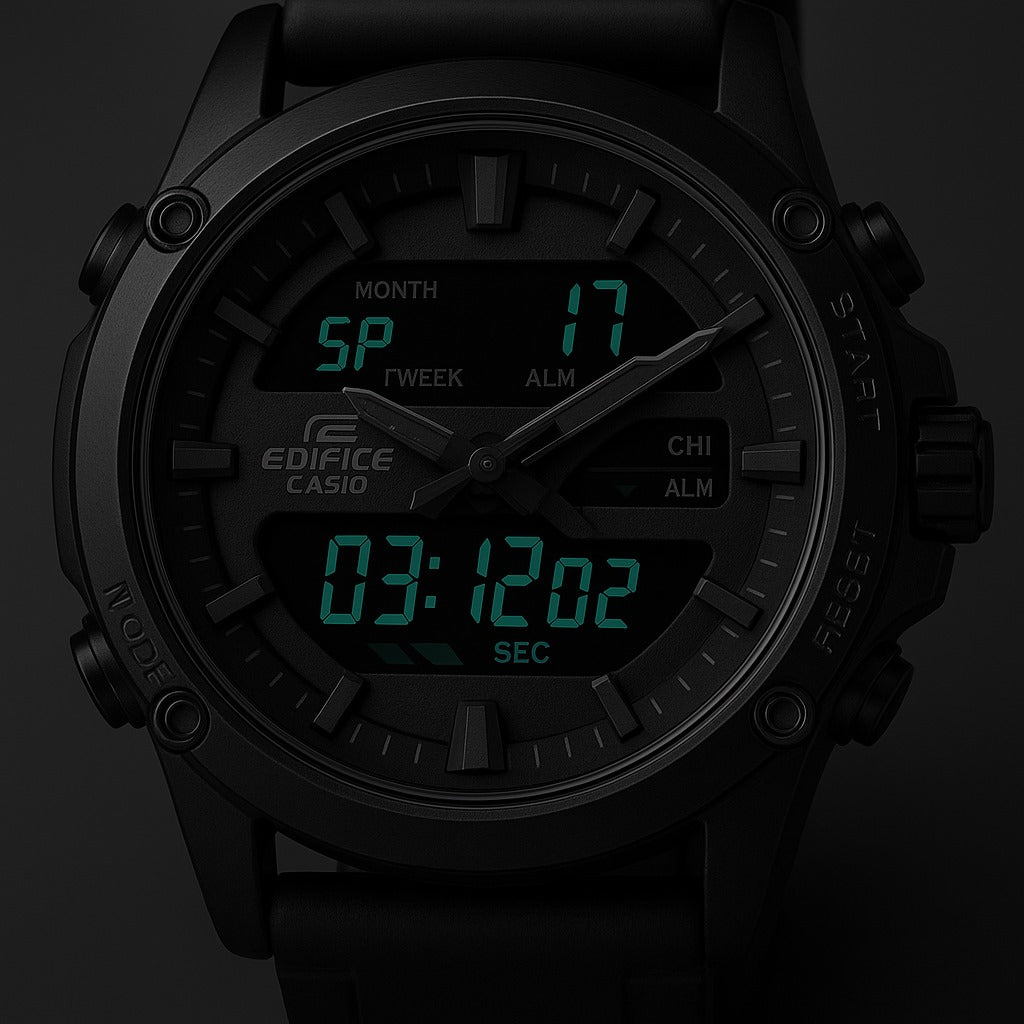 Casio Edifice Dual Time Black Leather Strap Watch – Water Resistant