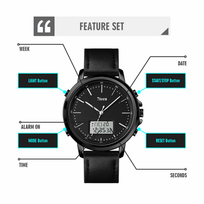 SKMEI 7teen 1652 Black White Men’s Waterproof Analog Digital Watch